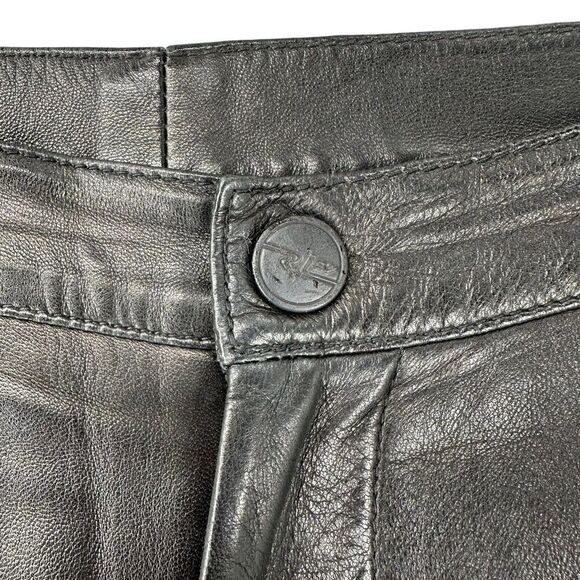 Ralph Lauren Lamb Skin Pants Leather Black Size 4 Black Label Straight Leg Chic - Picture 5 of 12